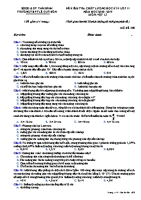 Đề kiểm tra chất lượng học kỳ II môn Vật lý Lớp 11 - Mã đề 108 - Năm học 2018-2019 - Trường THPT Lê Quý Đôn